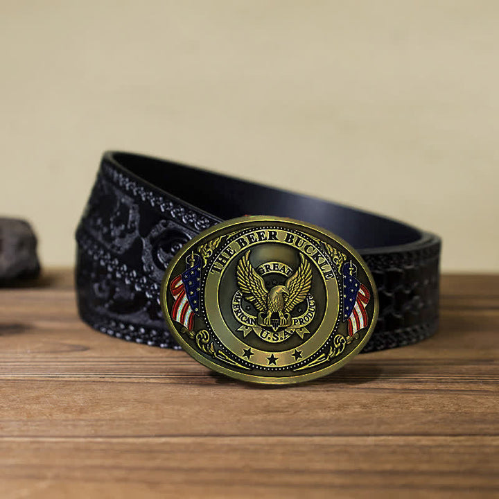 Cinturón de cuero con hebilla para hombre, diseño creativo con bandera de EE. UU. UU. y aguila
