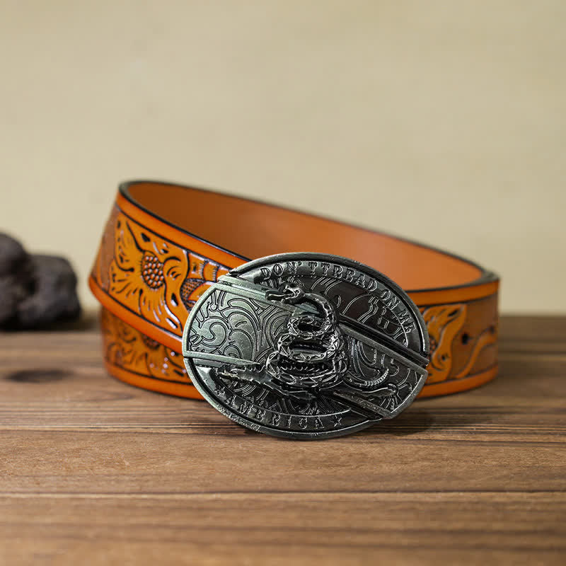 Cinturón de cuero con navaja plegable oculta Black Mamba para hombre