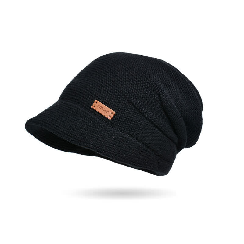 Gorro de punto de ala ancha con parche de letras para mujer