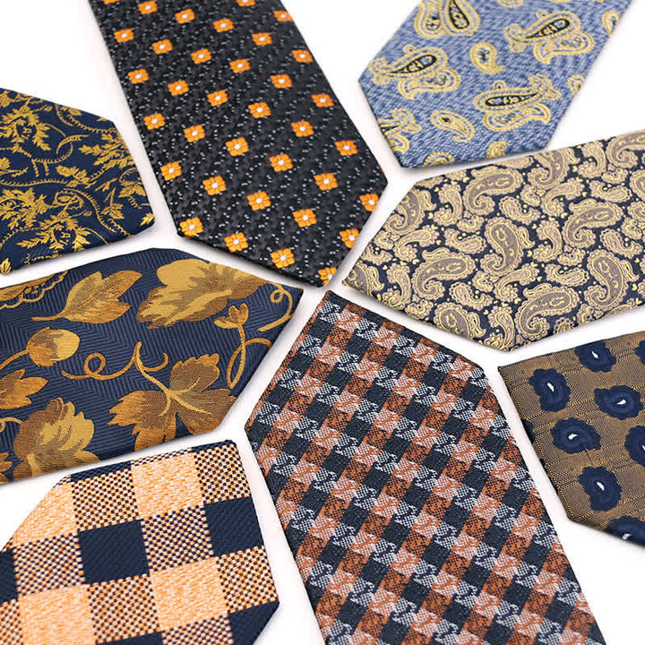 Corbata con estampado floral de cachemira de la serie naranja y dorada para hombre
