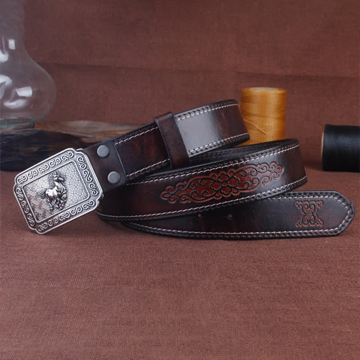 Cinturón de cuero de caballo plateado estilo vaquero étnico para hombre