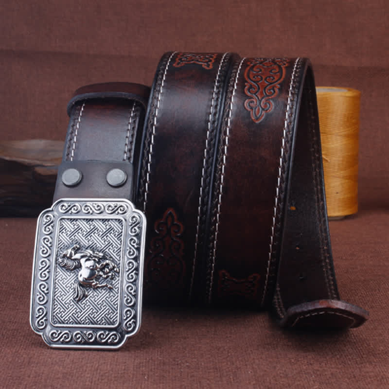 Cinturón de cuero de caballo plateado estilo vaquero étnico para hombre