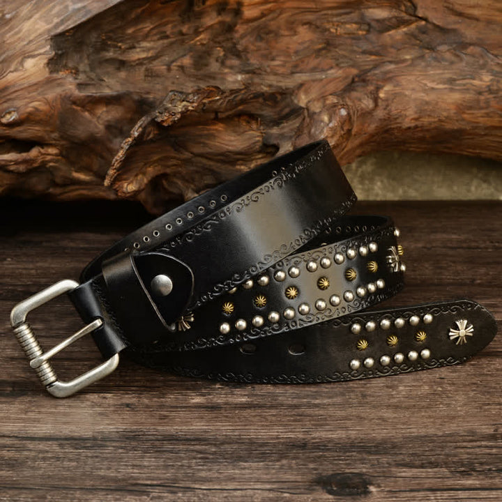 Cinturón unisex estilo rock con decoración con tachuelas y remaches cruzados