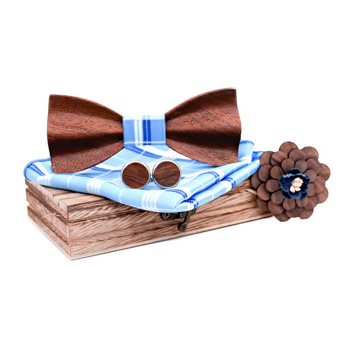 Juego de 4 pajaritas de madera de nogal negro para hombre