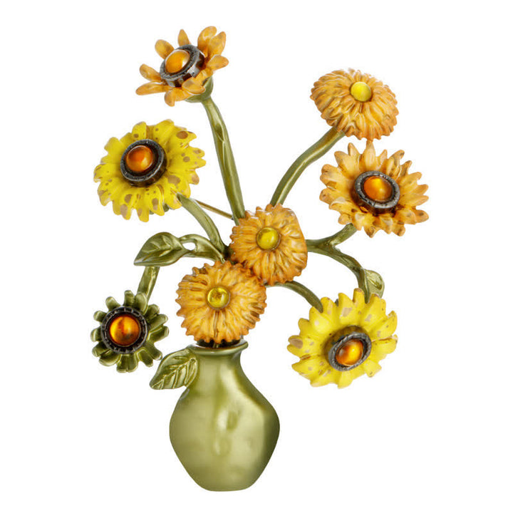 Broche de mujer con forma de girasol esmaltado