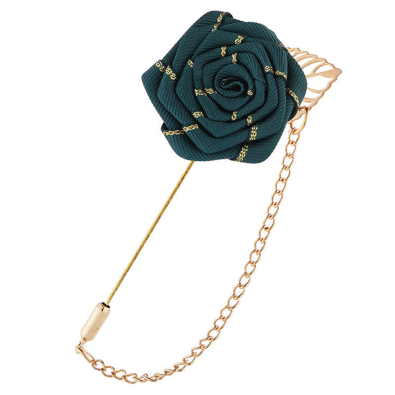 Broche de cadena con camelia floral para hombre