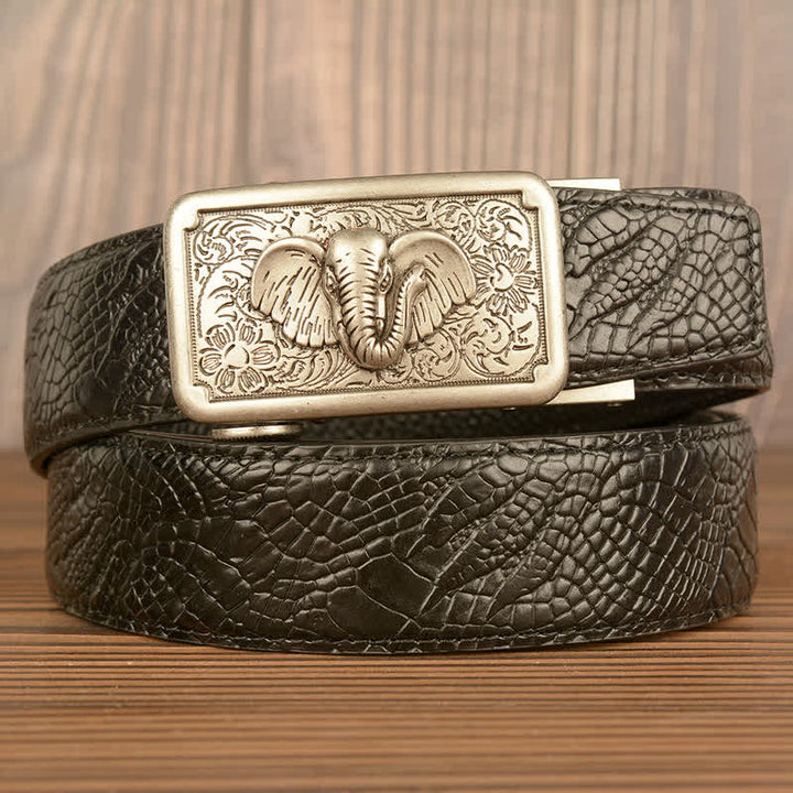 Cinturón de piel con estampado de cocodrilo y elefante punk para hombre