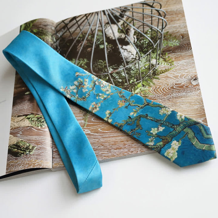 Corbata con diseño de árbol de almendro en flor para hombre