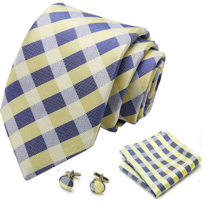 Conjunto de 3 corbatas a cuadros con rayas amarillas y azules para hombre