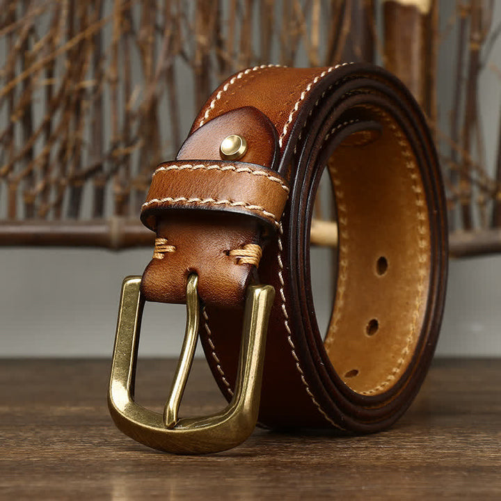 Cinturón de piel de vaca cosido de lujo para hombre