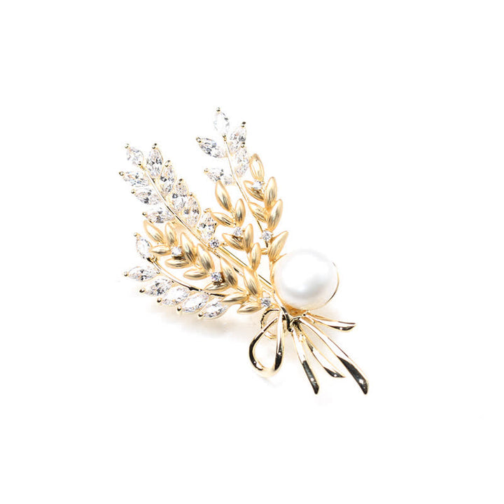Broche de trigo con circonitas y perlas deslumbrantes para mujer