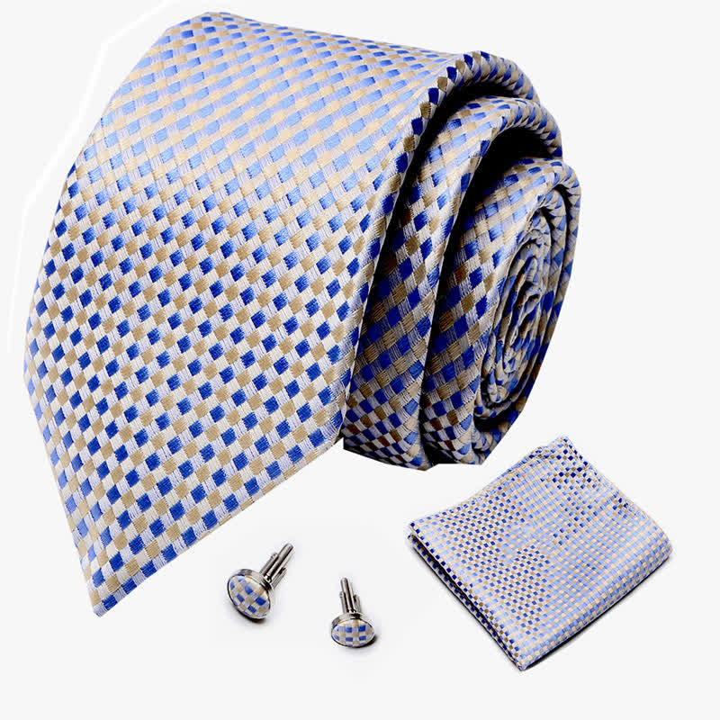 Conjunto de 3 corbatas tejidas a cuadros en amarillo y azul para hombre