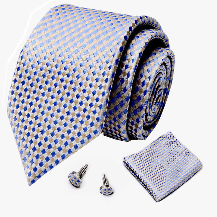 Conjunto de 3 corbatas tejidas a cuadros en amarillo y azul para hombre