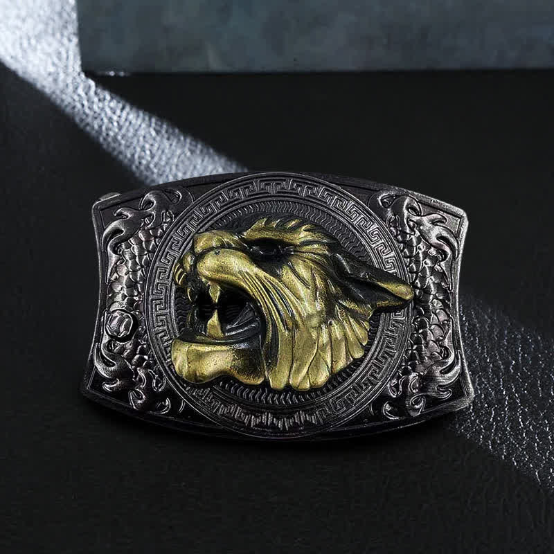 Cinturón de cuero con cuchillo plegable oculto de tigre para hombre, hecho a mano