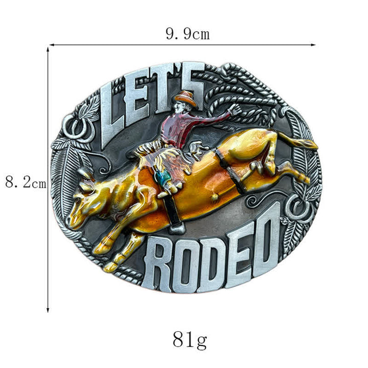 Cinturón de cuero con hebilla de toro esmaltado Let's Rodeo para hombre hecho a mano