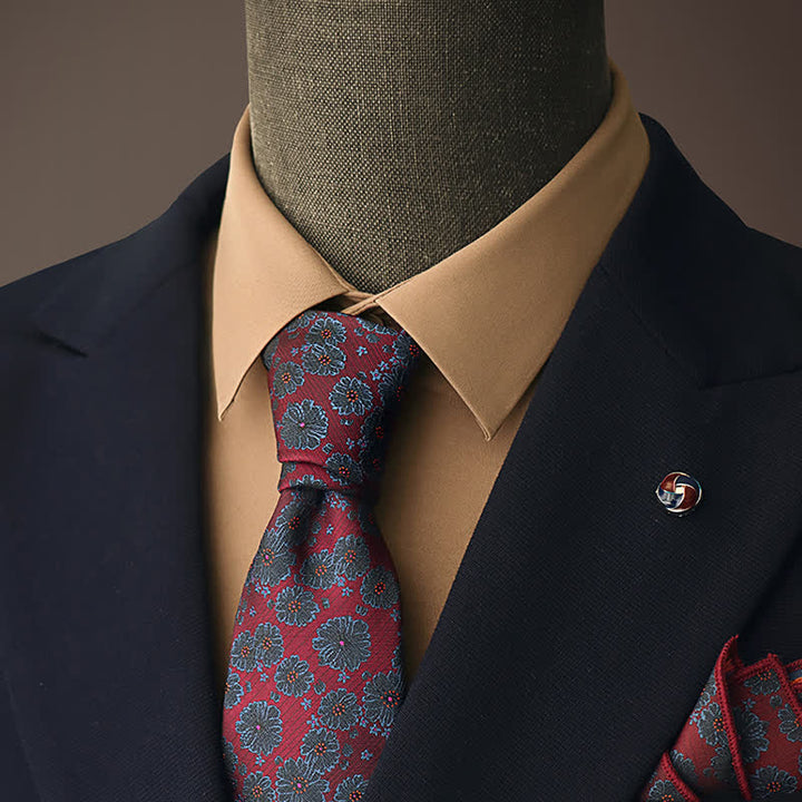 Corbata de hombre con flores burdeos y azules