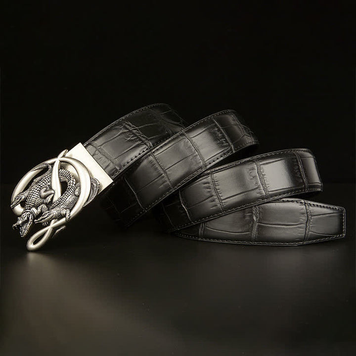 Cinturón de piel con estampado de cocodrilo y hebilla de cocodrilo para hombre