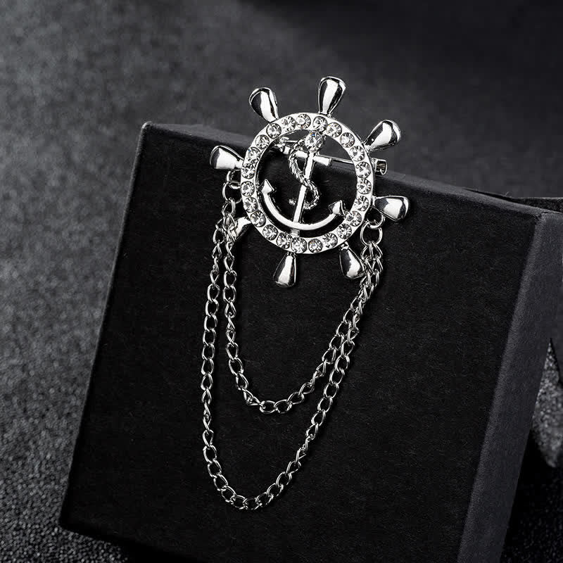 Broche de cadena de ancla con rueda de barco de la Armada para hombre