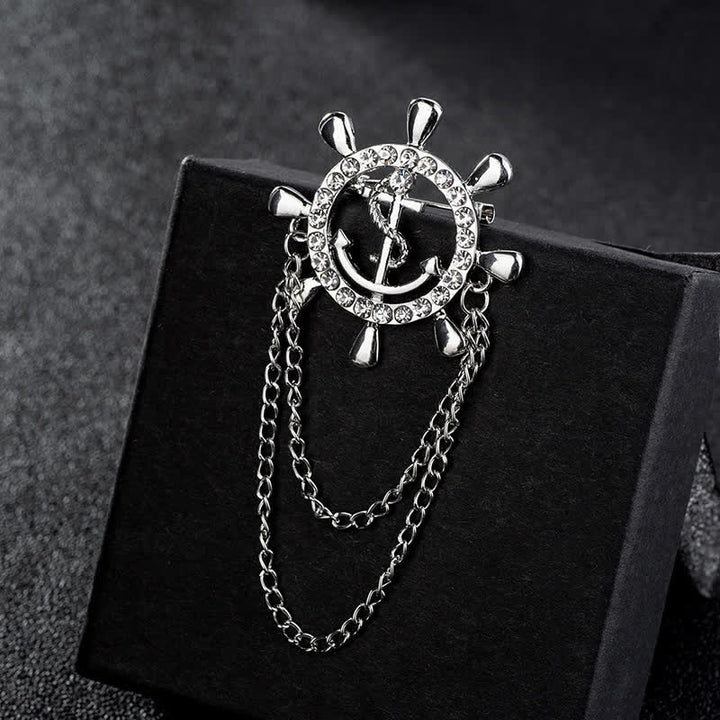 Broche de cadena de ancla con rueda de barco de la Armada para hombre
