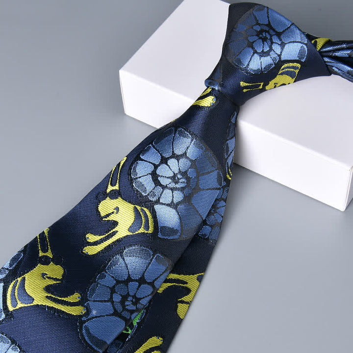 Corbata de hombre con estampado floral de caracol en azul marino y amarillo