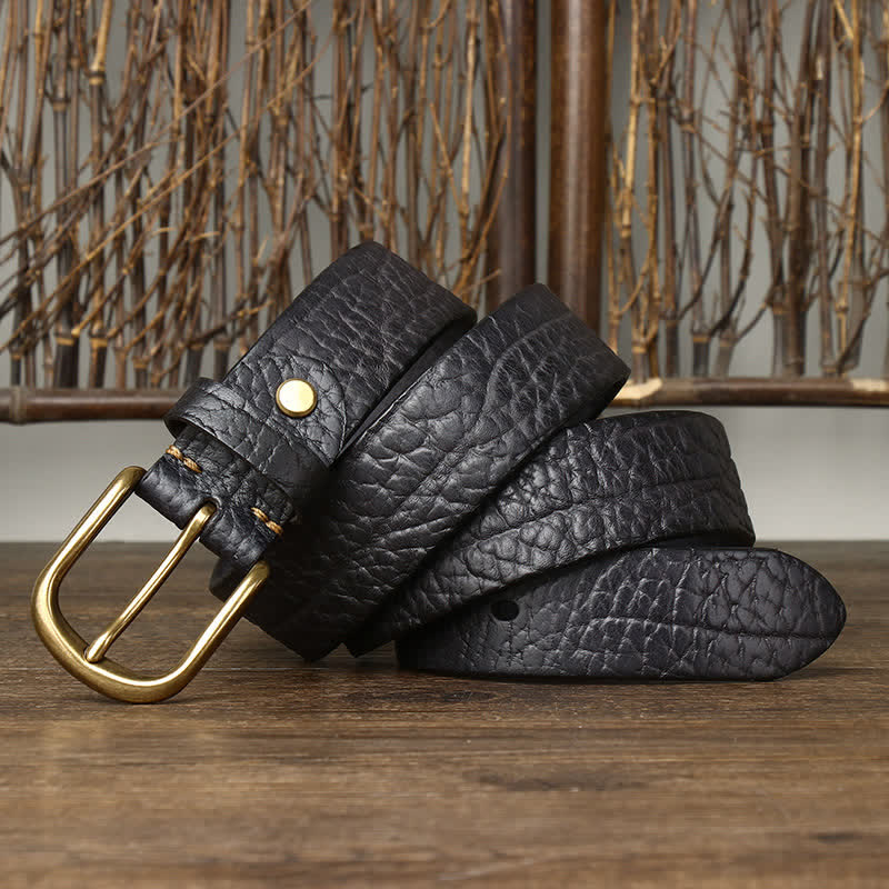 Cinturón de cuero con estampado de piel de bisonte en relieve para hombre