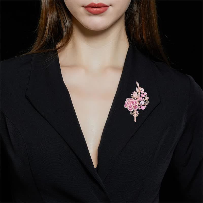 Broche de circonita con ramo de flores rosas para mujer