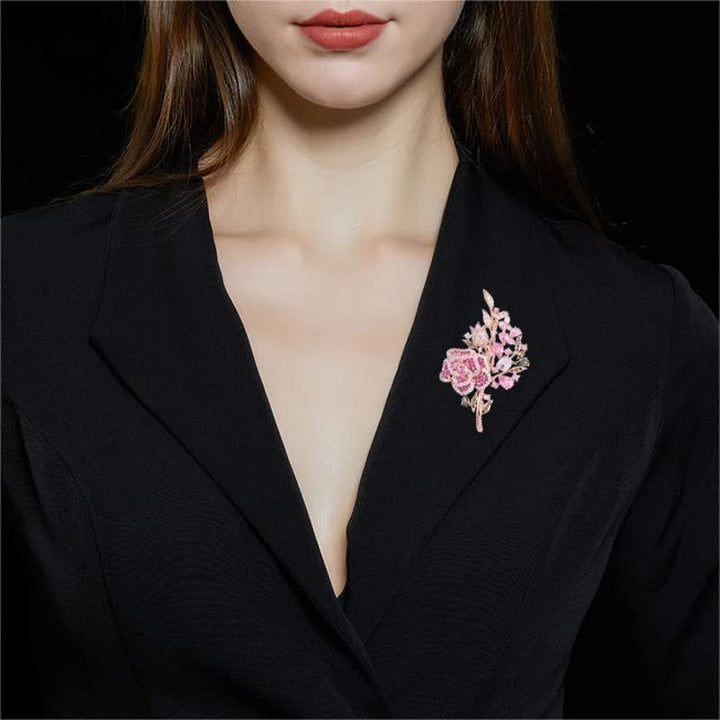 Broche de circonita con ramo de flores rosas para mujer