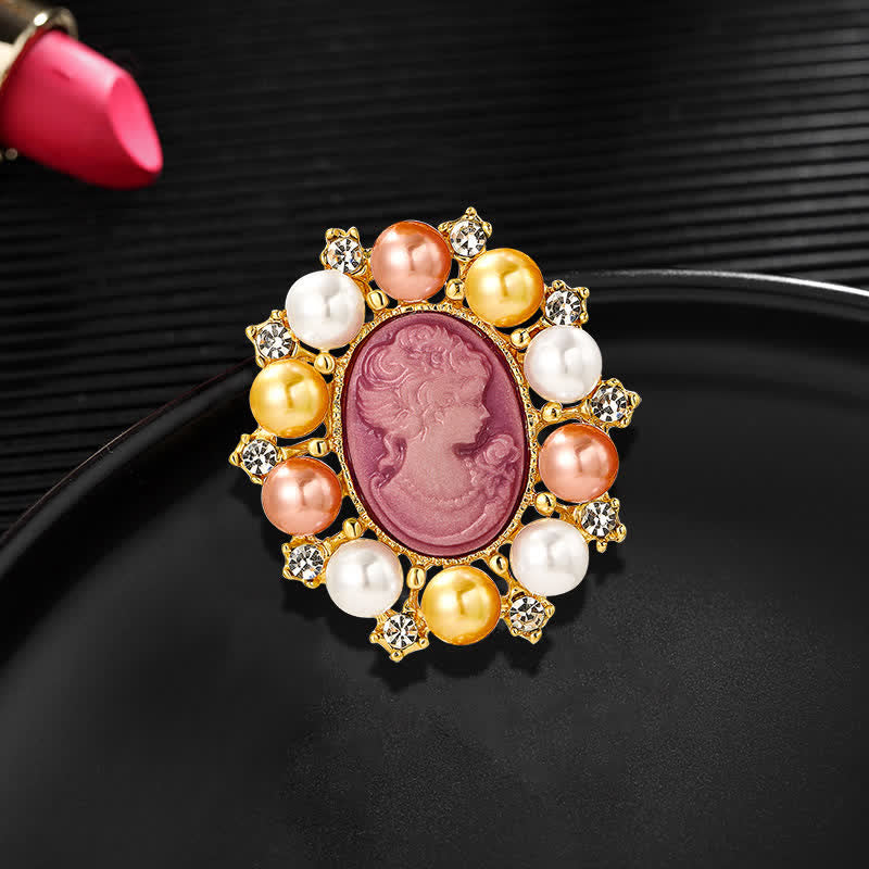 Broche de perlas de belleza con relieve de palacio para mujer