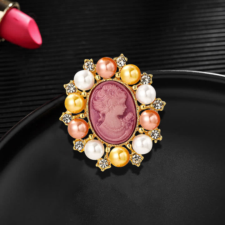 Broche de perlas de belleza con relieve de palacio para mujer