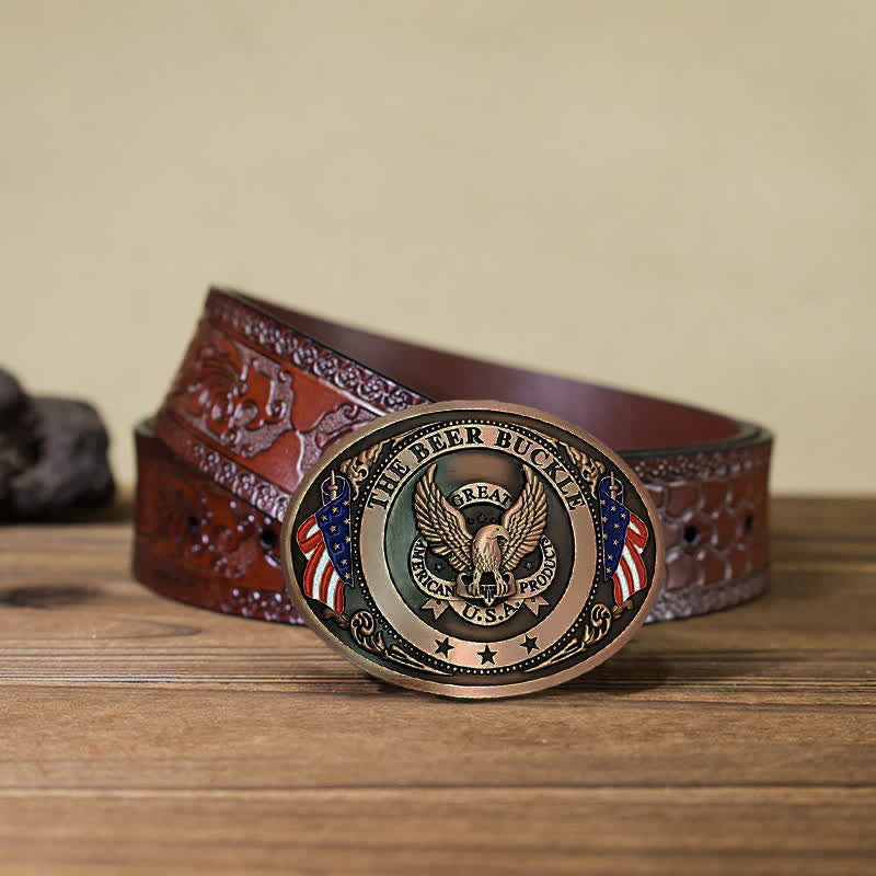 Cinturón de cuero con hebilla para hombre, diseño creativo con bandera de EE. UU. UU. y aguila