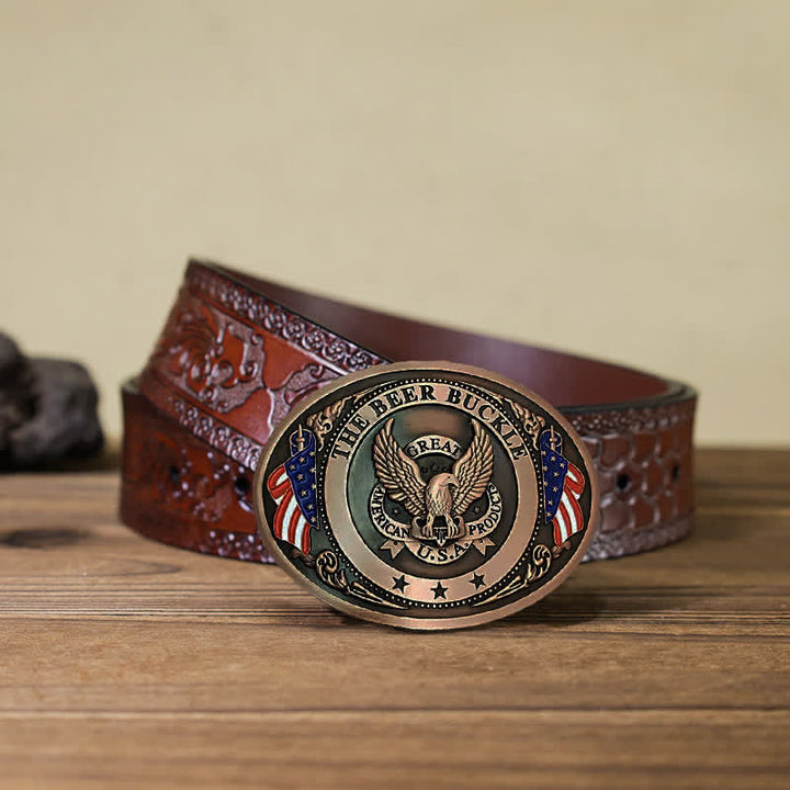 Cinturón de cuero con hebilla para hombre, diseño creativo con bandera de EE. UU. UU. y aguila