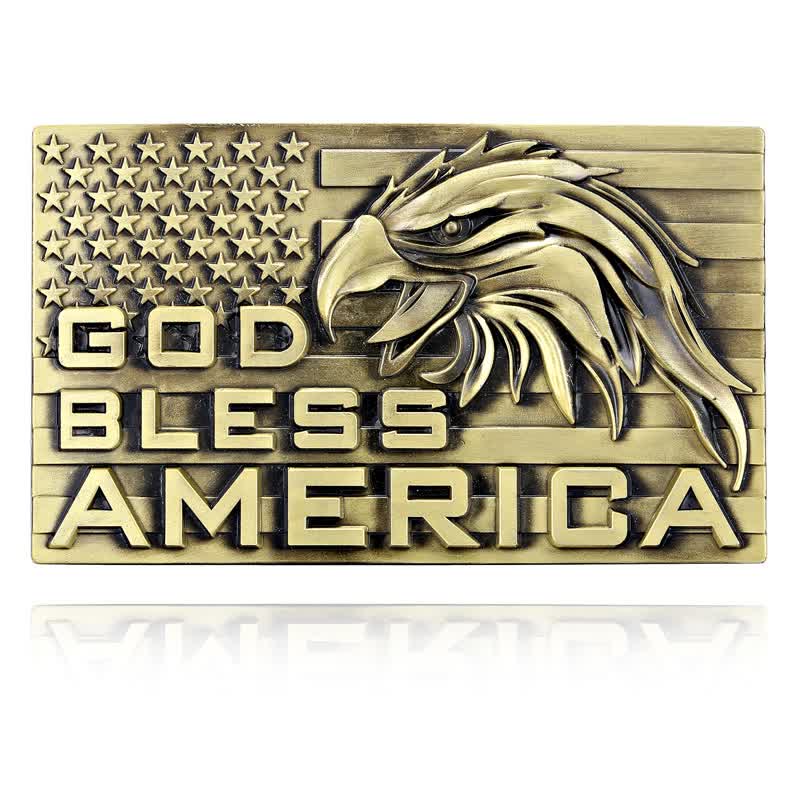 Cinturón de cuero con hebilla de águila God Bless America para hombre, hecho a mano
