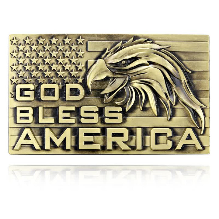 Cinturón de cuero con hebilla de águila God Bless America para hombre, hecho a mano