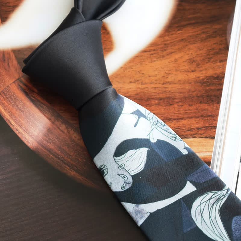 Corbata para hombre con pintura artística negra del Guernica