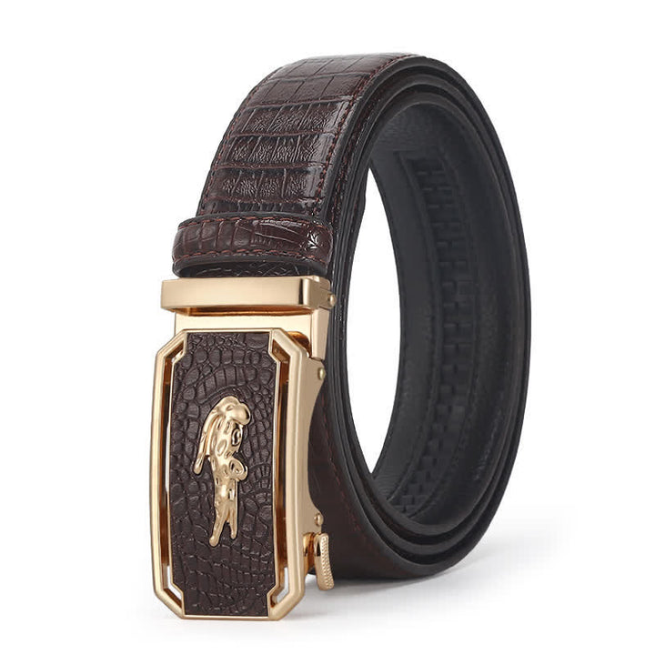 Cinturón de piel con hebilla automática y diseño de cocodrilo para hombre