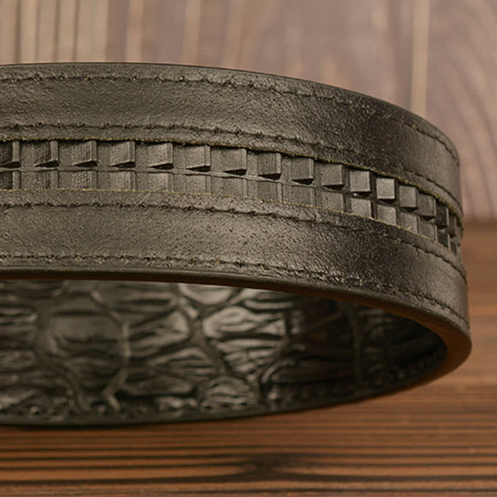Cinturón de piel con relieve de cocodrilo y cabeza de águila para hombre