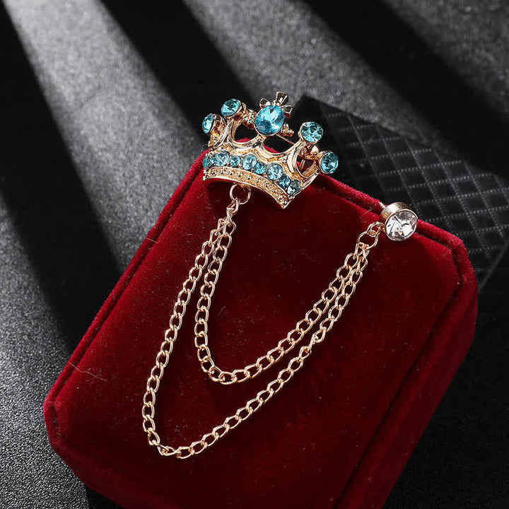 Broche con cadena de corona y diamantes de imitación estilo retro para hombre