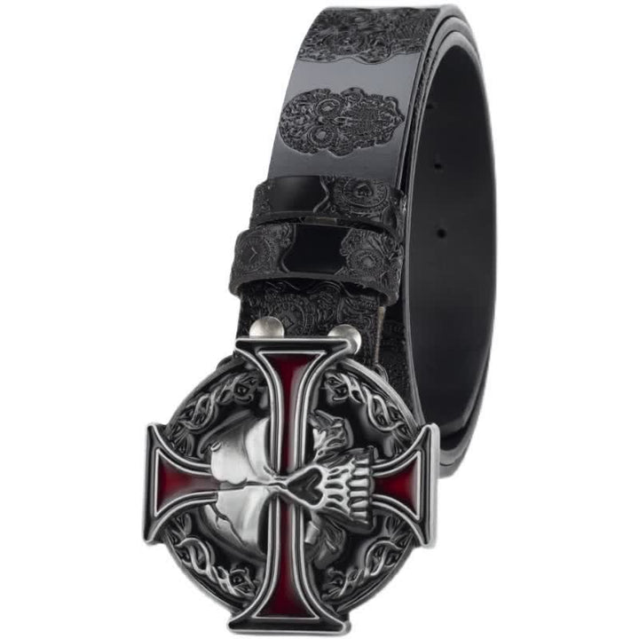 Cinturón de cuero con estampado de calavera en relieve para hombre