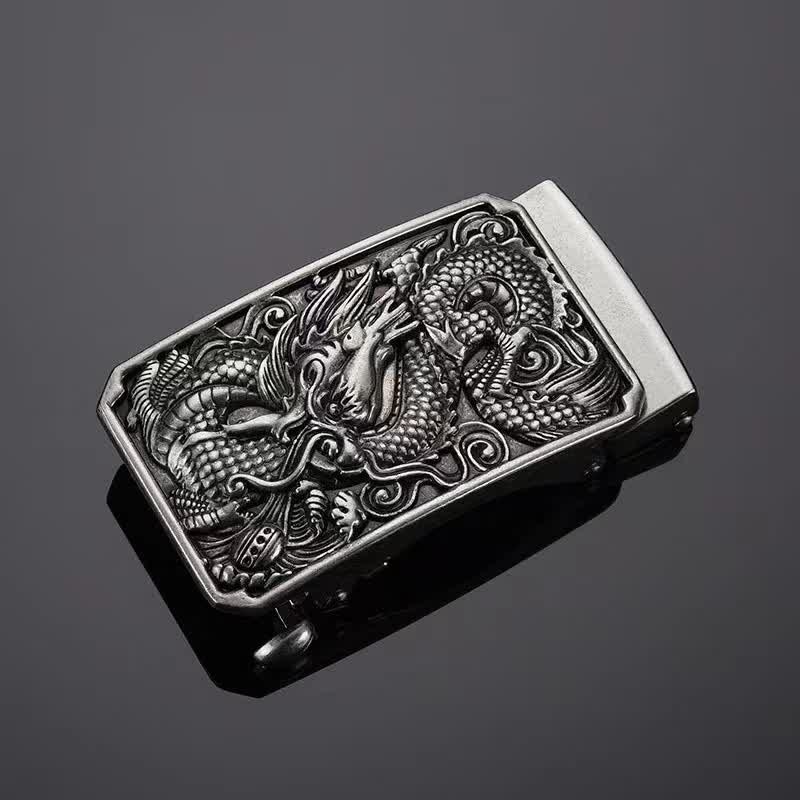 Cinturón de cuero con hebilla automática de dragón enrollado para hombre
