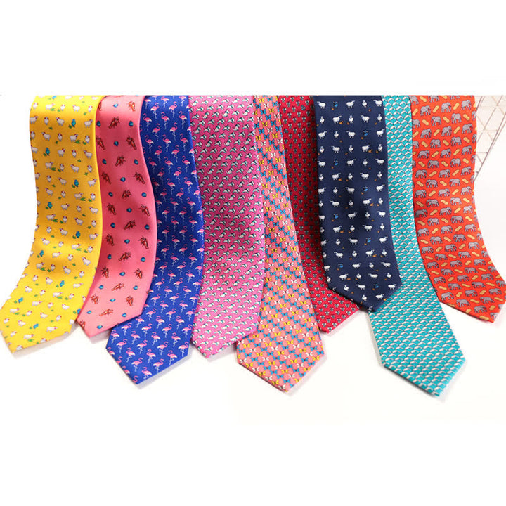 Corbata de seda pura con motivos de animales bailando para hombre