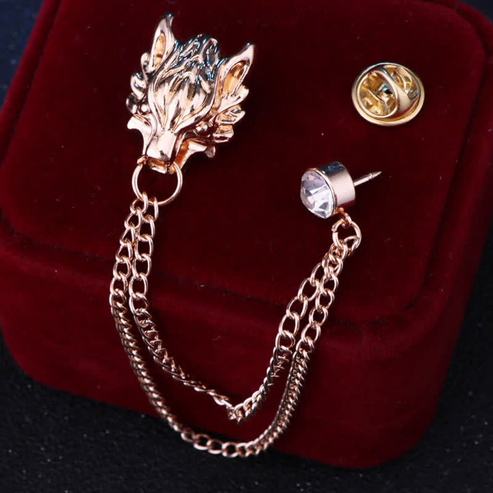 Broche de cadena con el lobo del rey del bosque para hombre