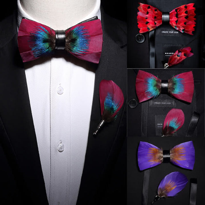 Colección de pajaritas de plumas hechas a mano en colores brillantes