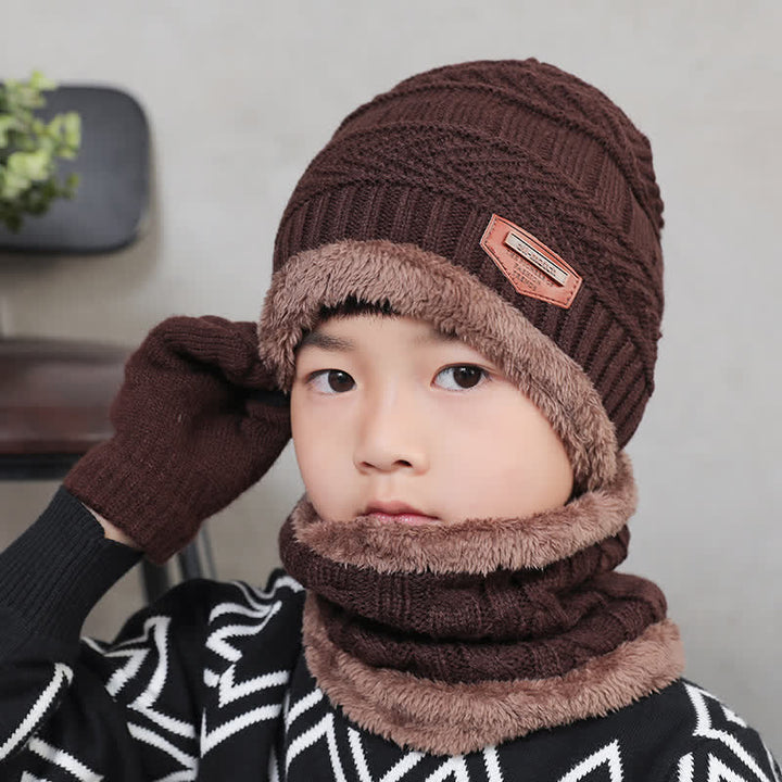 Conjunto de 3 gorros de punto, bufanda y guantes para adultos y niños