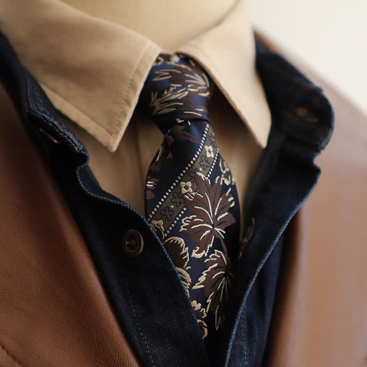 Preciosa corbata con cremallera y flores bordadas para hombre