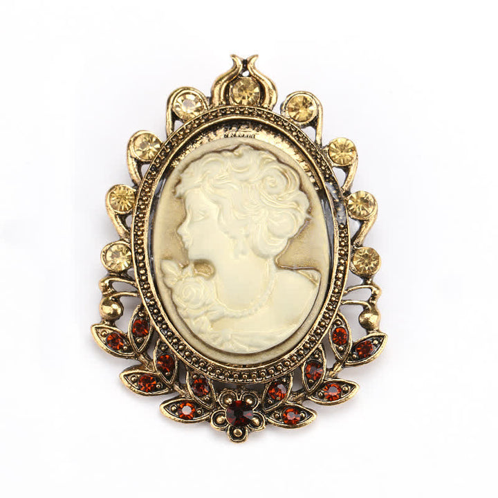 Broche de hojas con silueta de camafeo victoriano para mujer