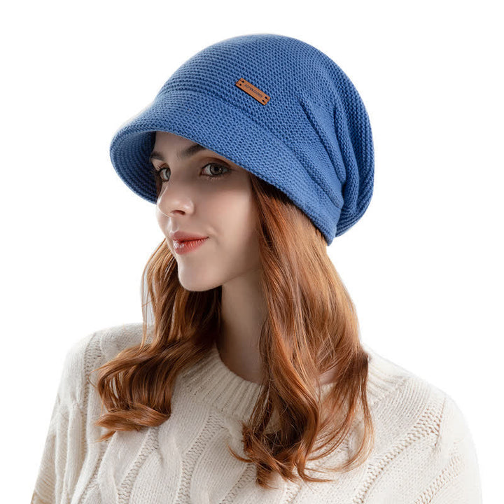 Gorro de punto de ala ancha con parche de letras para mujer