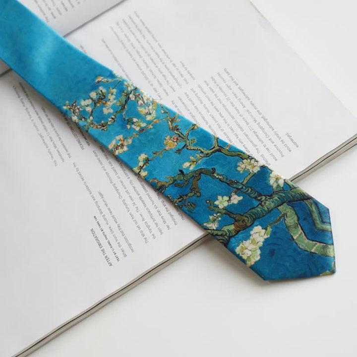 Corbata con diseño de árbol de almendro en flor para hombre