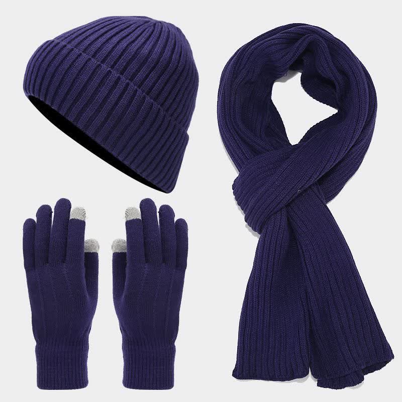 Conjunto de 3 piezas unisex clásico, versátil, con gorro, bufanda y guantes
