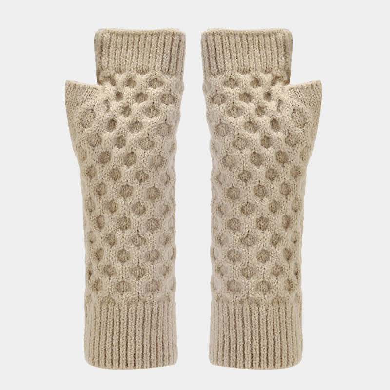 Conjunto de 3 guantes y gorro de punto cruzado para mujer