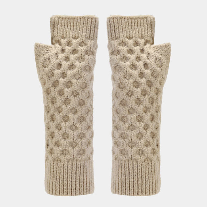 Conjunto de 3 guantes y gorro de punto cruzado para mujer